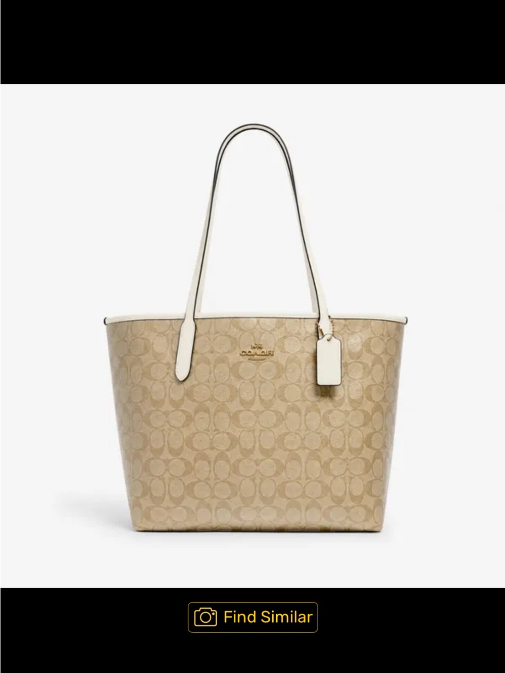 Coach Tan Signature Tote with Cream Contrast Straps